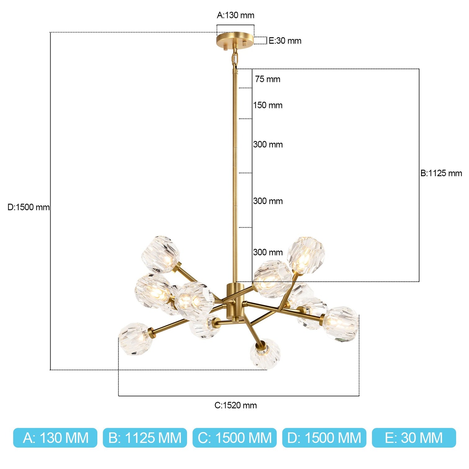 TULIM 12-Light Crystal Chandelier Aged Brass G9 - 7Pandas Australia