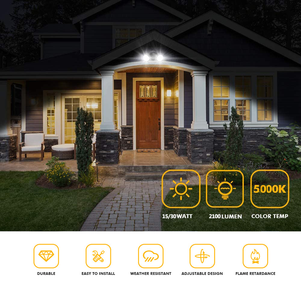 2X15W 5000k LED Outdoor Security Light with Motion Sensor Garage Spotlight Light Matt Black IP56 - 7Pandas Australia