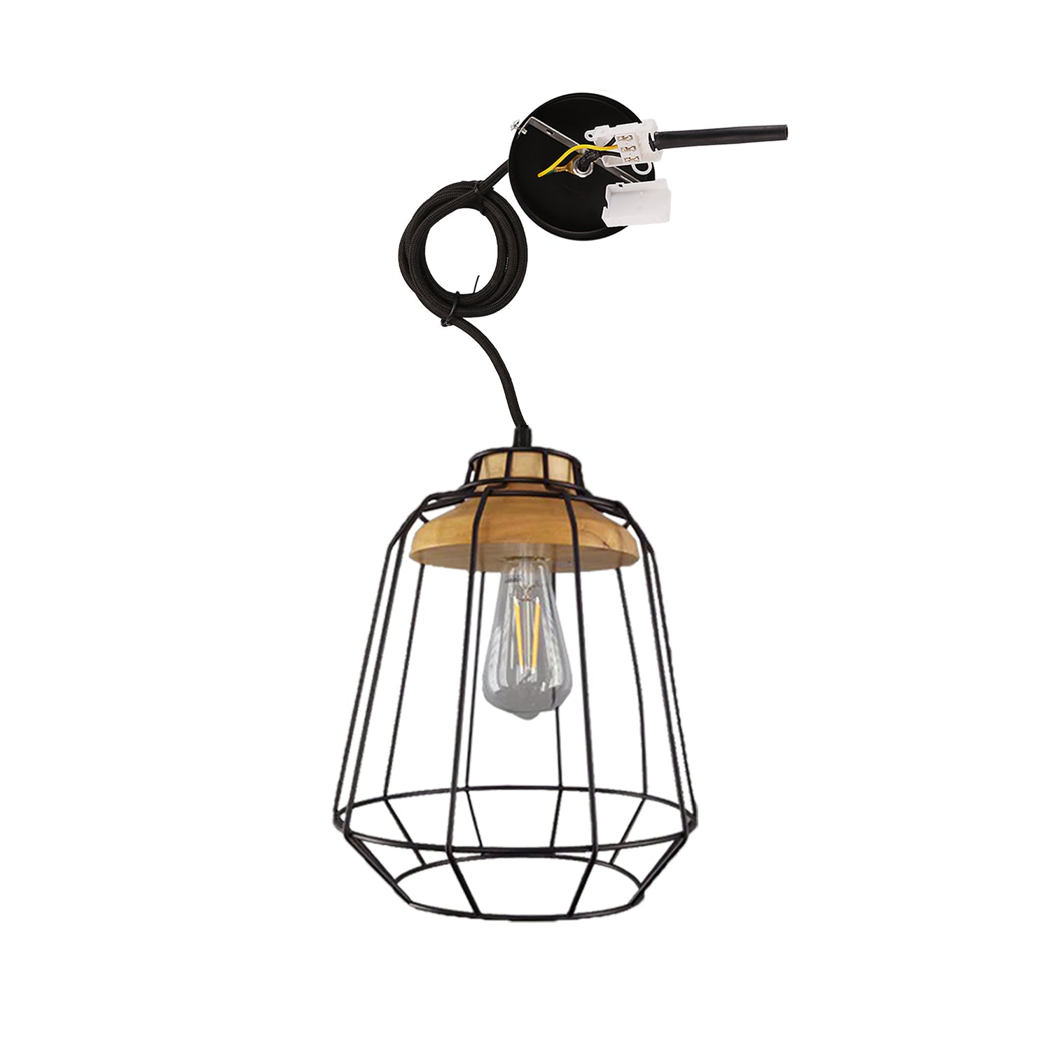 HAMPTON Industrial Cage Pendant Light Vintage Style E27 Black - 7Pandas Australia