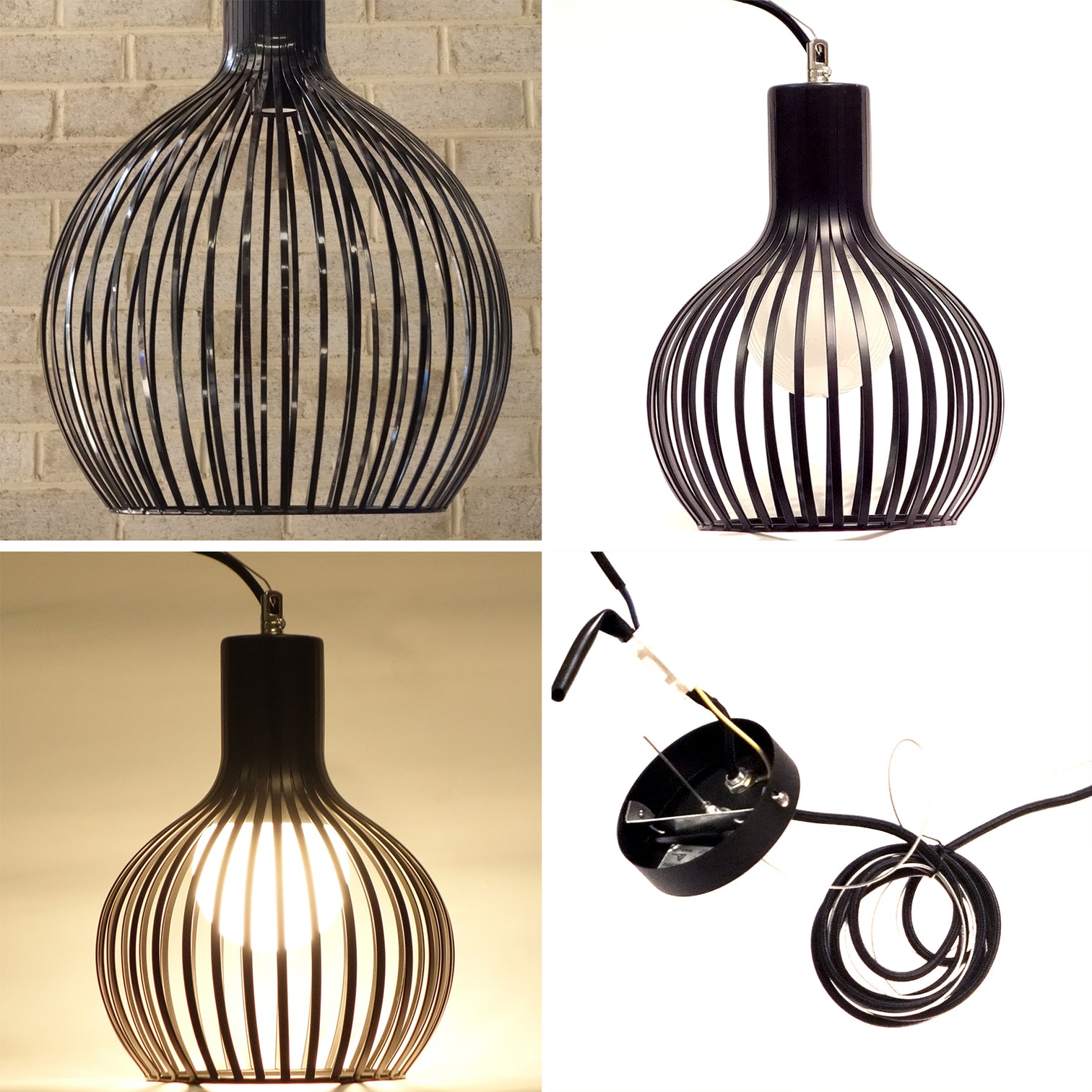 BOLLE Dia 38cm Contemporary Vintage Style Metal Cage Pendant Light Matt Black E27 - 7Pandas Australia