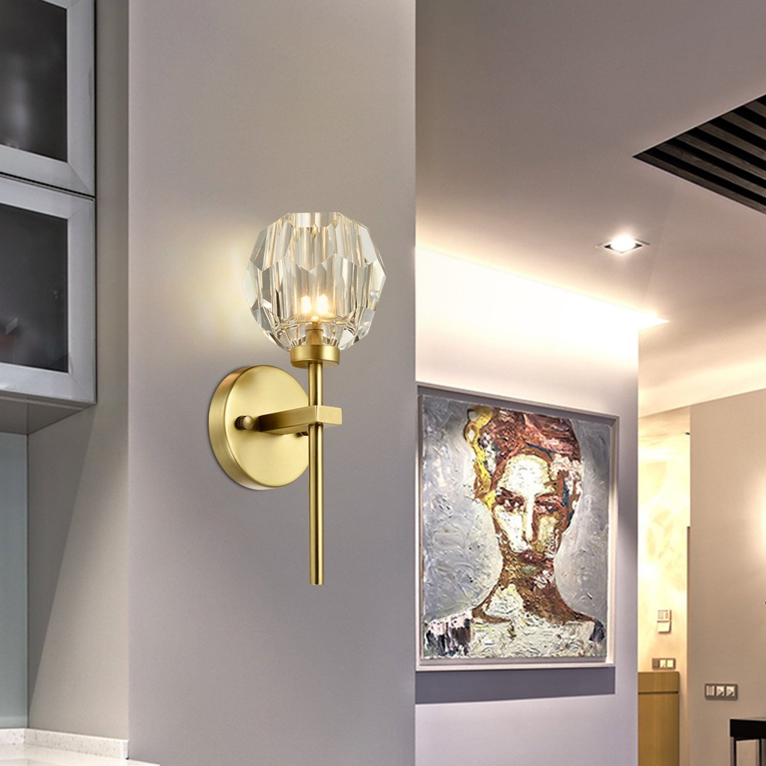 TULIM 1-Light Wall Light Short Stem Crystal Glass Shade Aged Brass G9 - 7Pandas Australia