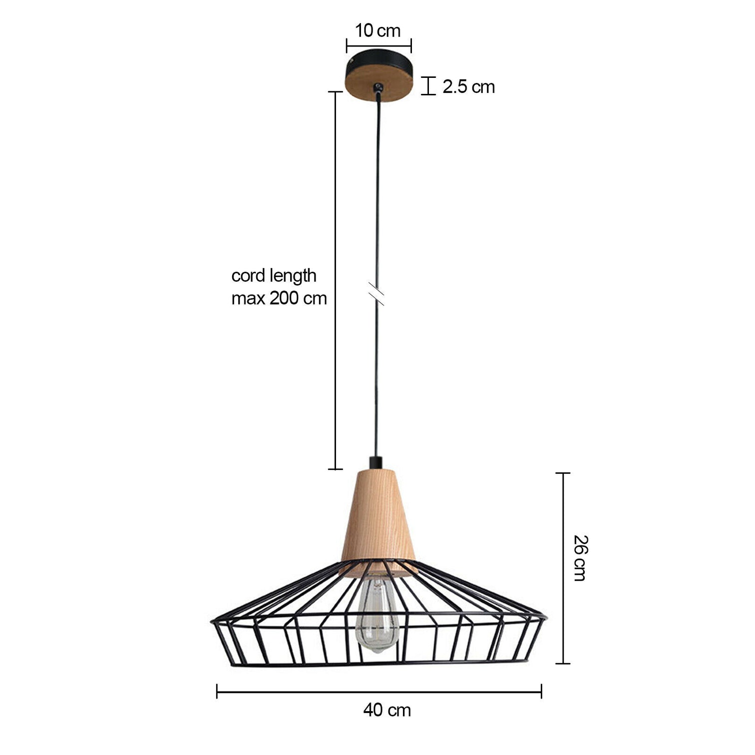 CLARINDA Cage Pendant Light 40cm dia Vintage Nordic Stylel E27 Black - 7Pandas Australia