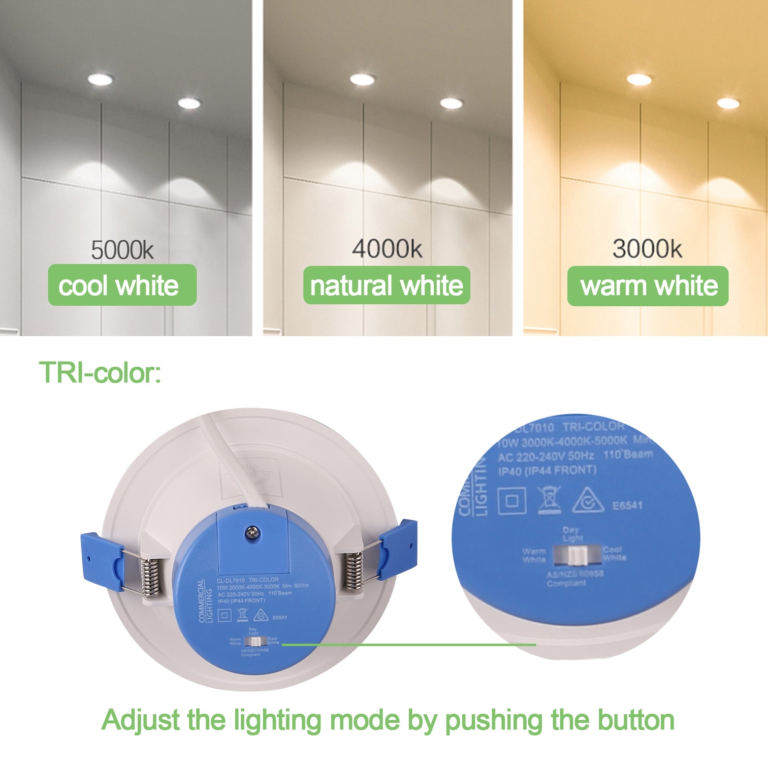 LED Recessed Downlight 10W TRI-Color Dimmable 900lm Daylight CCT 90mm SAA Approval with 3 years Warranty - 7Pandas Australia