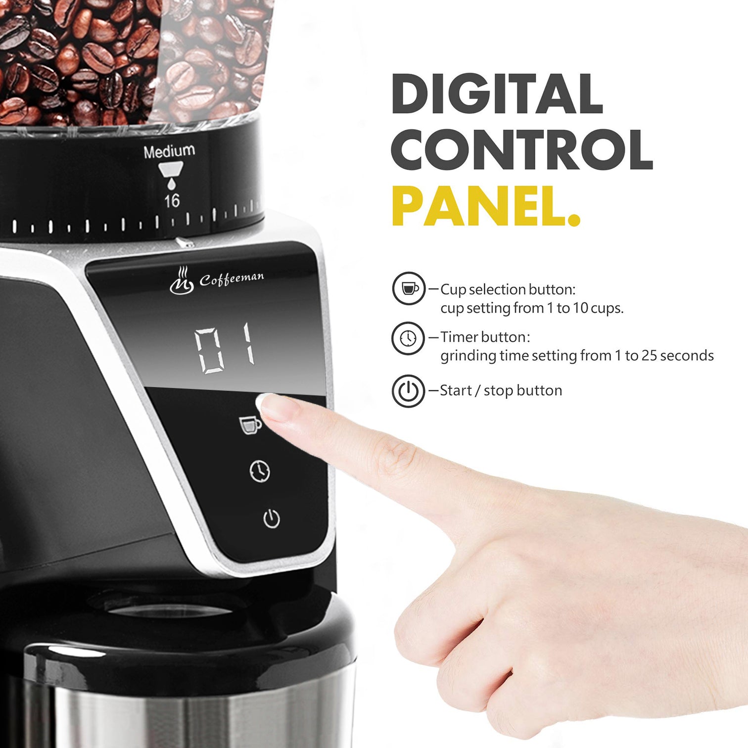 Electric Burr Best Coffee Grinder Australia 31 Precise Grinding Levels with Anti-Static Ground Container LCD display - 7Pandas Australia