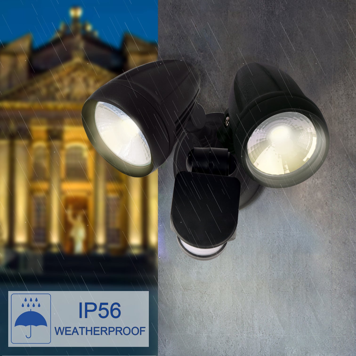 2X15W 5000k LED Outdoor Security Light with Motion Sensor Garage Spotlight Light Matt Black IP56 - 7Pandas Australia